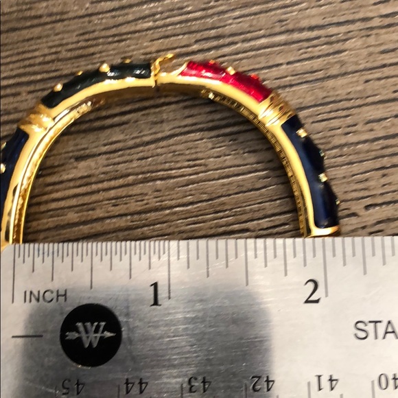 Vintage Goldtone Bracelet Red, Navy, Green Enamel - Picture 10 of 13